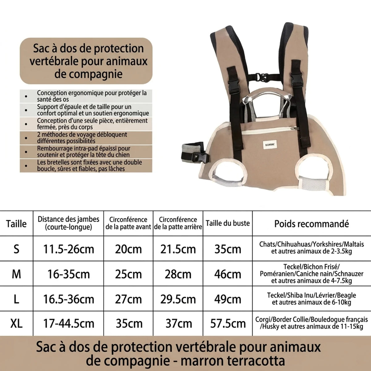Sac à Dos de Transport Horizontal Ergonomique pour Chien
