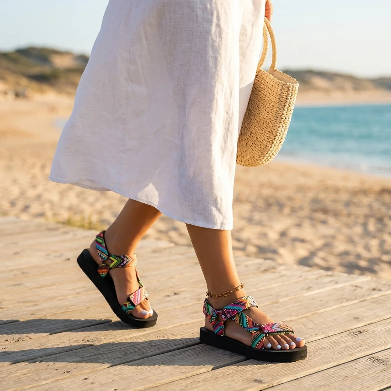 Sandales Femme Bohème Colorées Confort Esprit Vacances