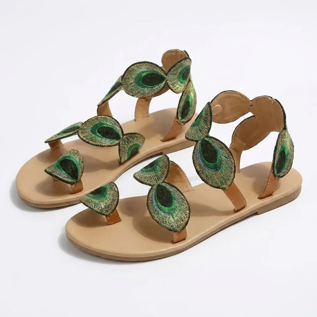 Sandales Plates d’Été Femme Bohème à Feuilles Vertes Chaussures