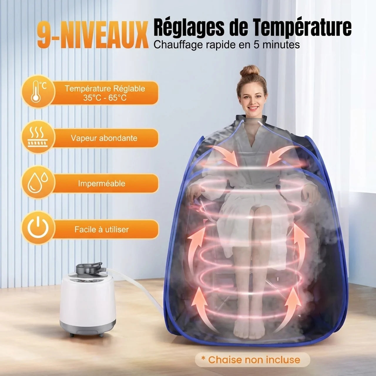 Sauna Vapeur Pliable Portable 2,6 L Spa à Domicile avec Chauffage Rapide