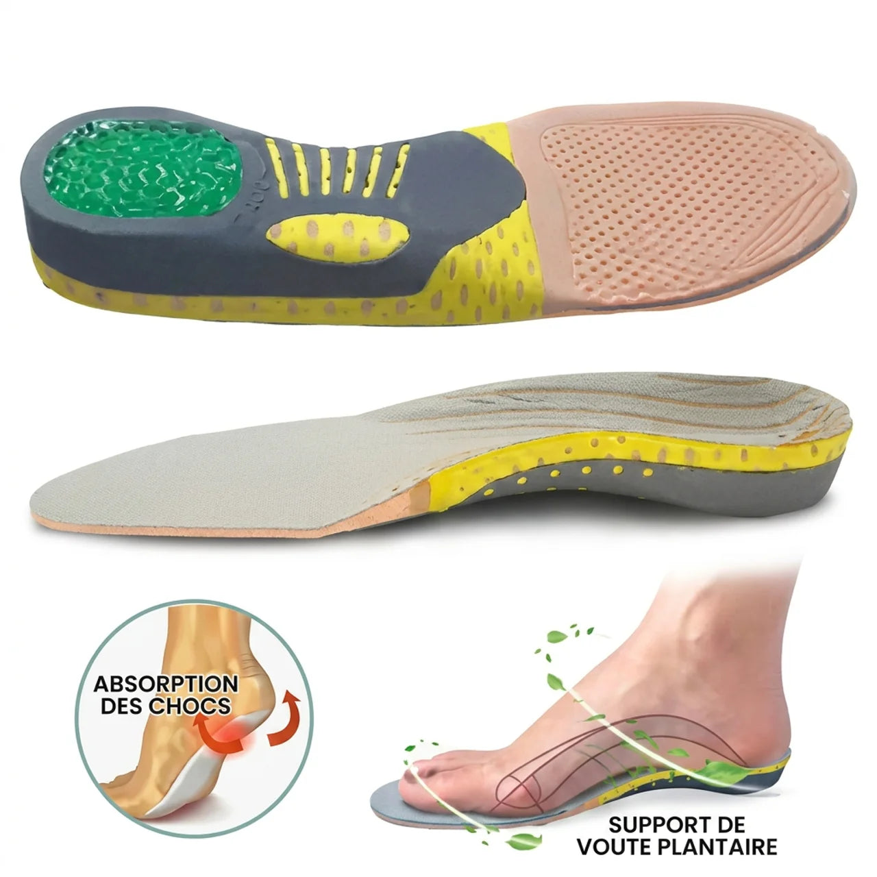 Semelles Orthopédiques Antibactériennes Soutien de Voûte