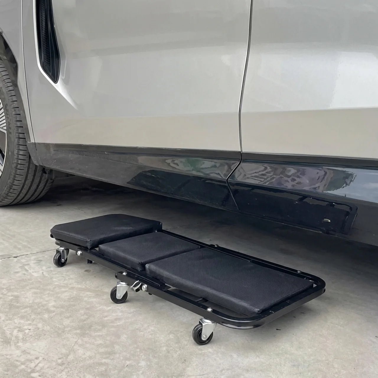 Siège Mécanique 2-en-1 Pliable avec Roulettes 360° pour Atelier Auto