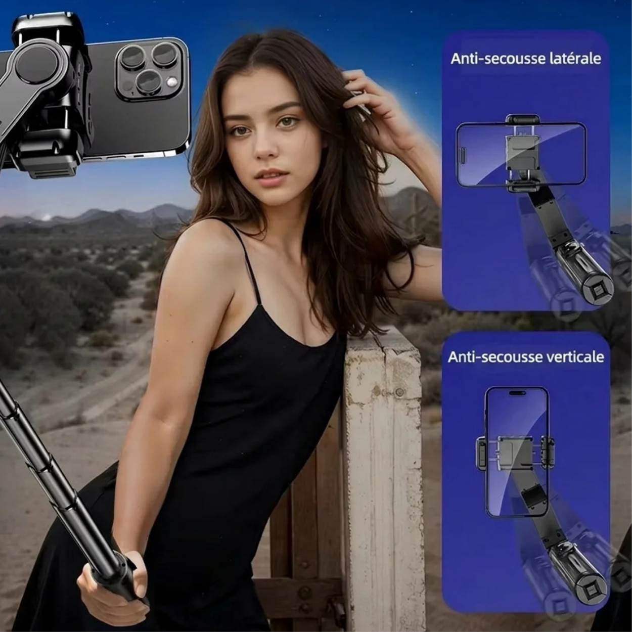 Stabilisateur Smartphone Perche Selfie Stick et Trépié Extensible Lumière LED