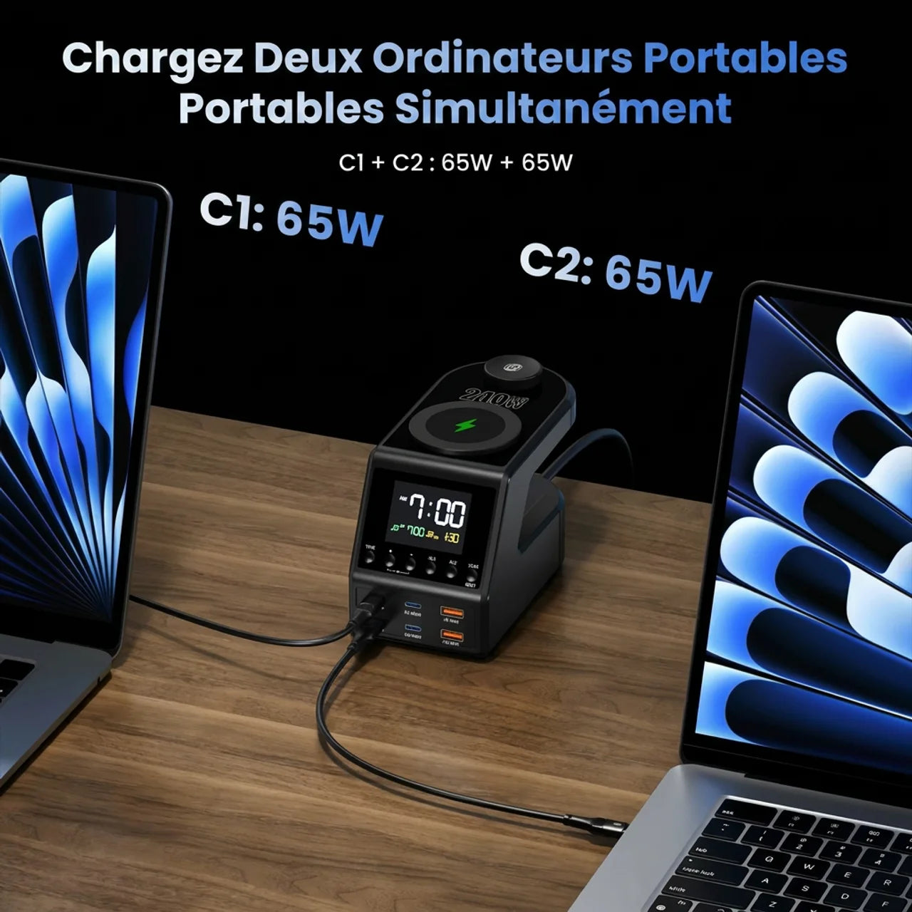 Station de Charge GaN 240W 10-en-1 Horloge & Recharge Sans Fil