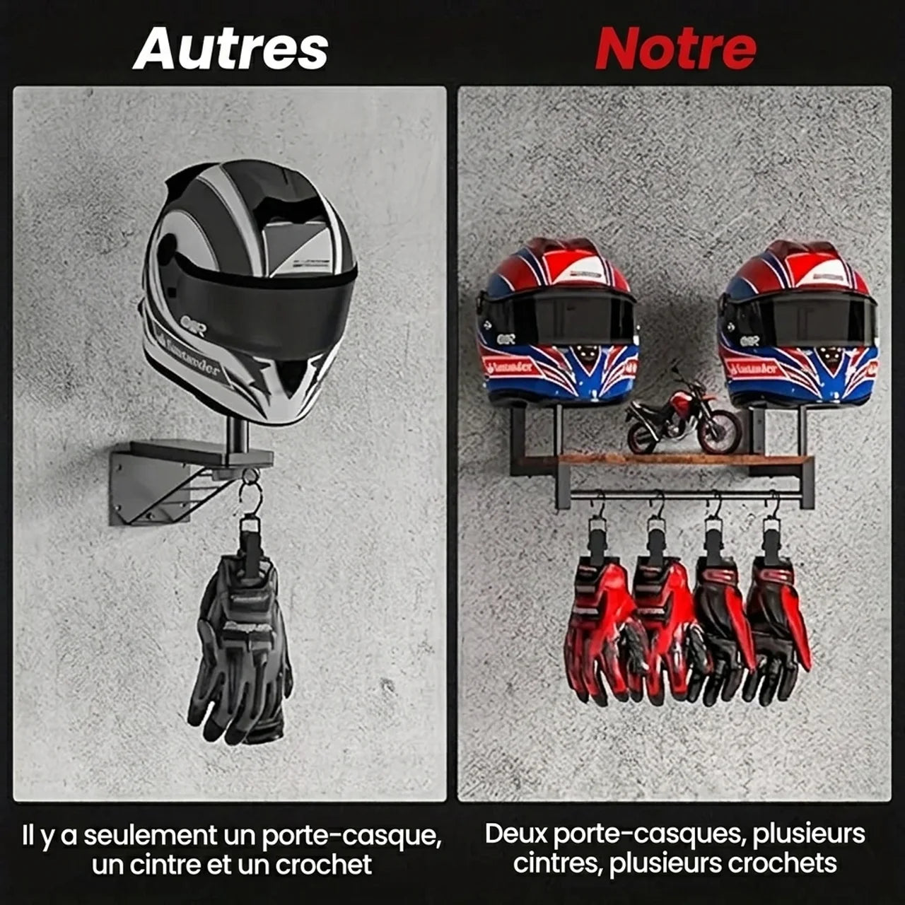 Support Casque Moto Bois Mural