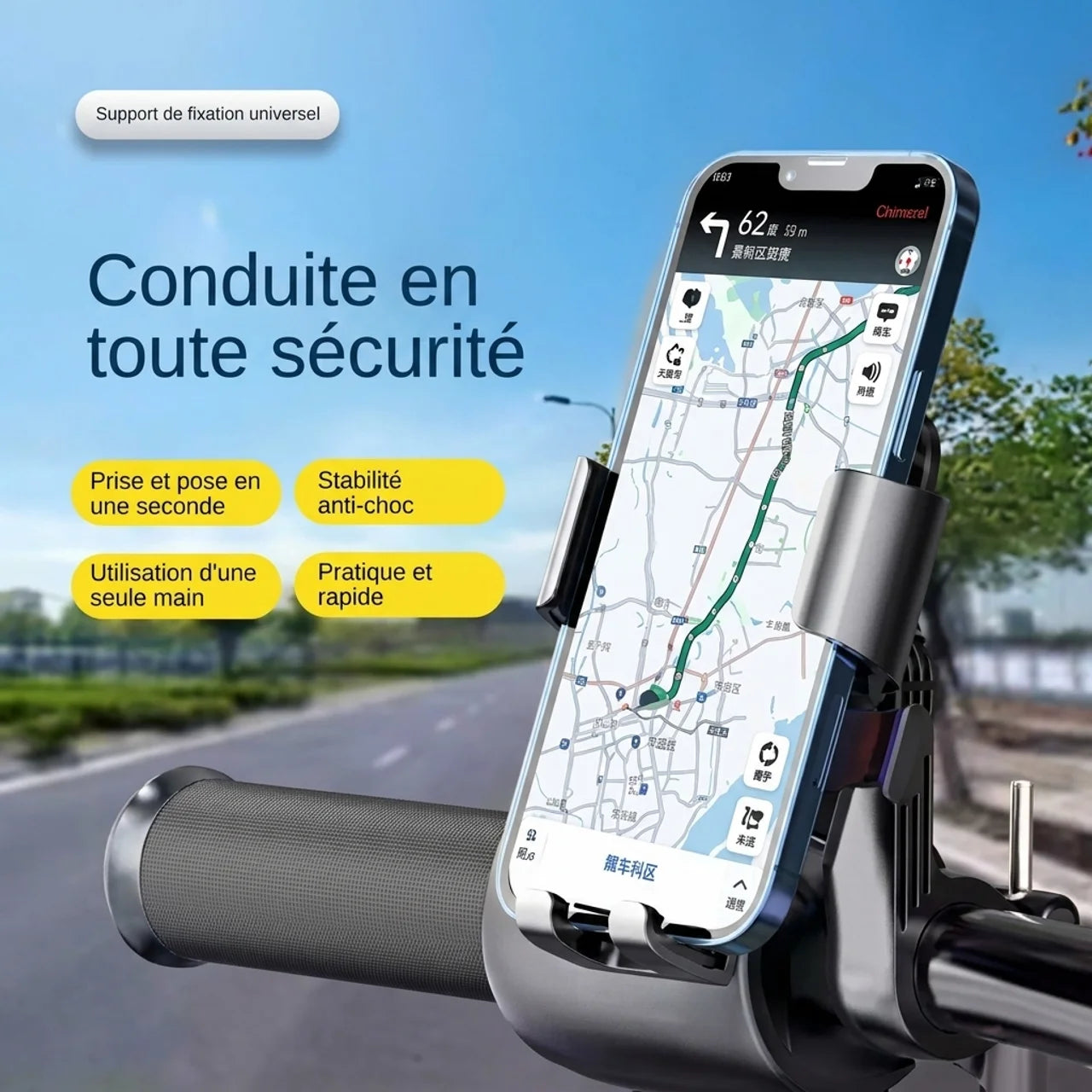 Support Téléphone Anti-Vibration pour Scooter Vélo Électrique VTT Fixation Anti-Choc