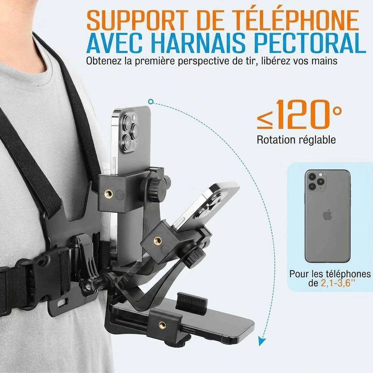 Support de Poitrine Réglable pour Smartphone avec Sangle de Maintien Sécurisée