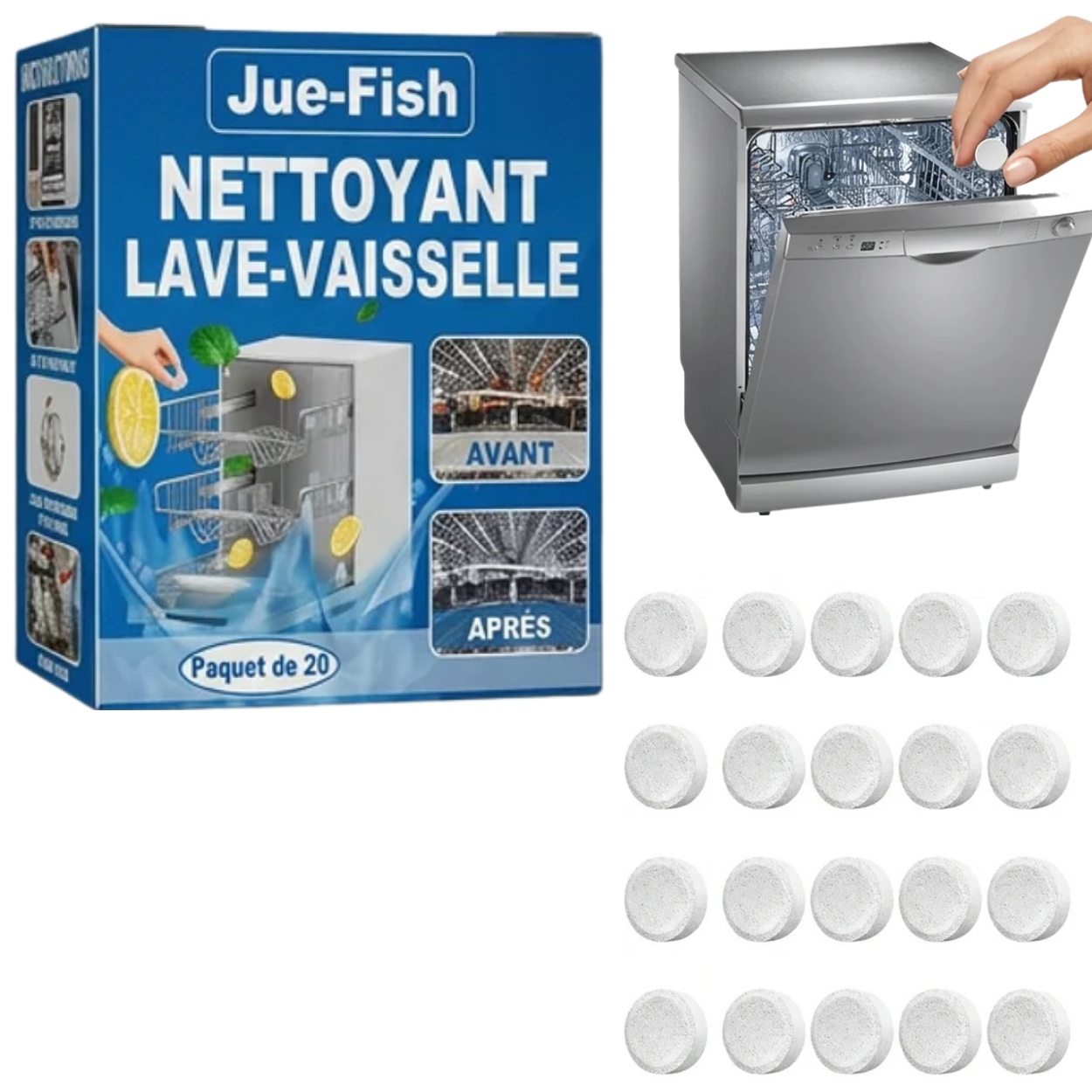 Tablettes Nettoyantes Lave-Vaisselle 20PCS Nettoyage Profond & Anti Calcaire