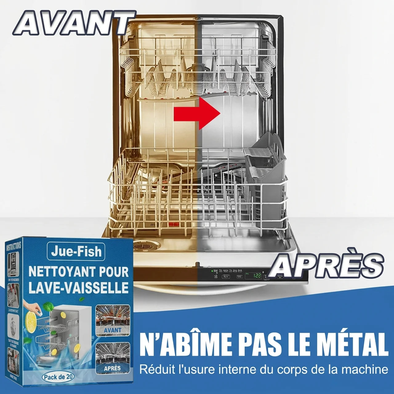 Tablettes Nettoyantes Lave-Vaisselle 20PCS Nettoyage Profond & Anti Calcaire