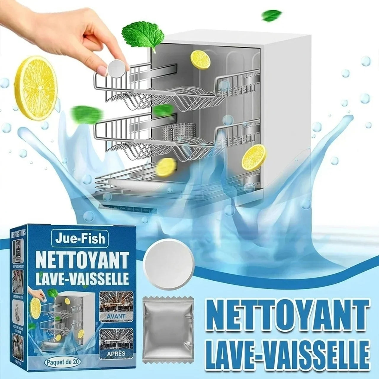 Tablettes Nettoyantes Lave-Vaisselle 20PCS Nettoyage Profond & Anti Calcaire