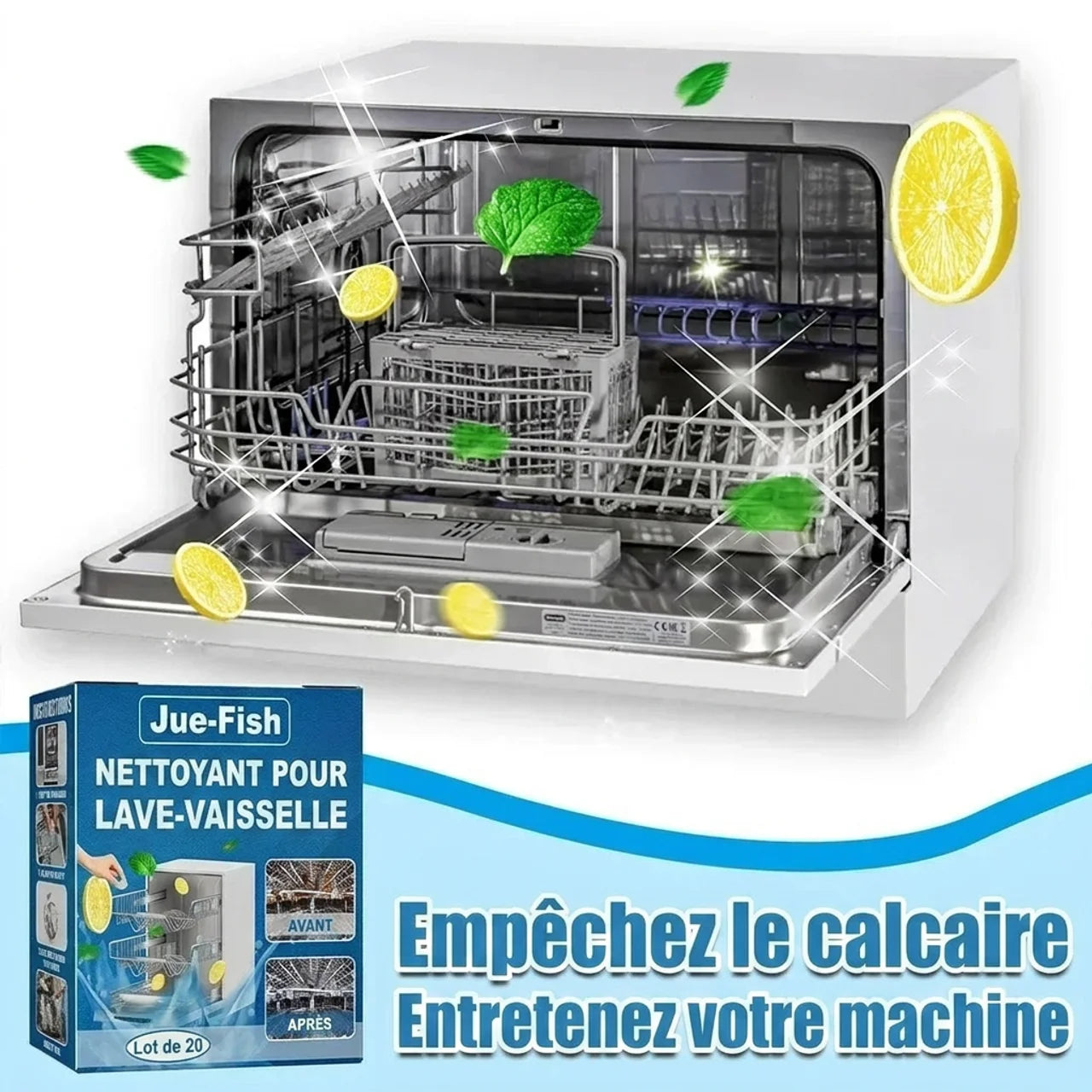 Tablettes Nettoyantes Lave-Vaisselle 20PCS Nettoyage Profond & Anti Calcaire