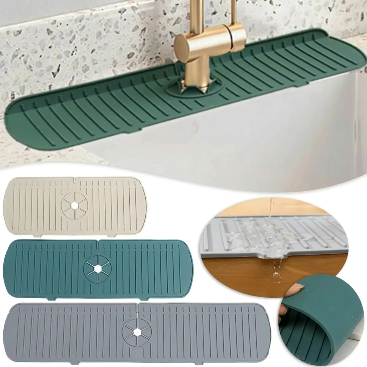 Tapis Anti Éclaboussures pour Robinet en Silicone Auto Drainant