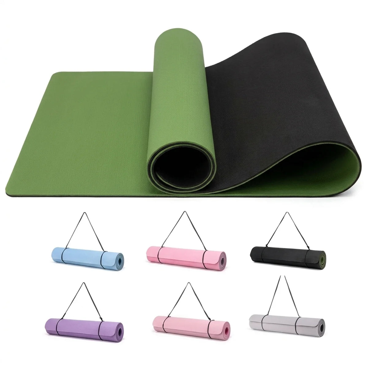 Tapis de yoga et Pilates antidérapant 6 mm avec sangle de transport