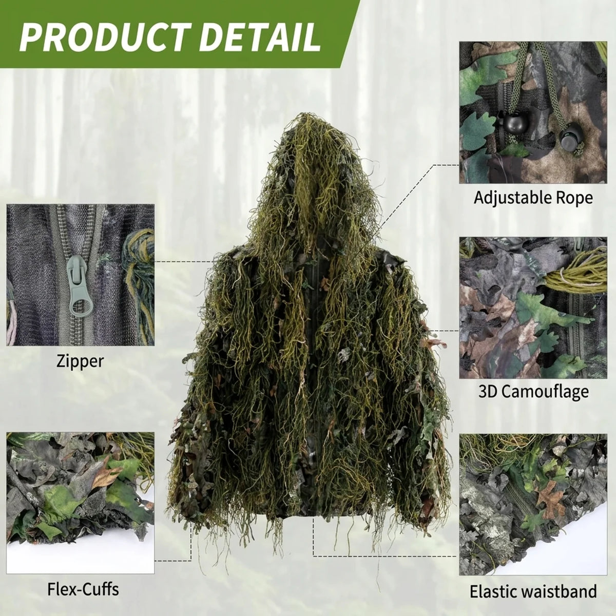 Tenue Ghillie 3D camouflage feuillage pour homme Chasse et activités outdoor