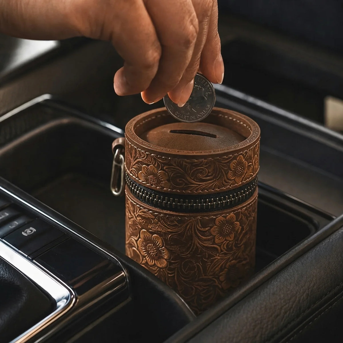 Tirelire voiture en cuir Porte monnaie zippé avec mousqueton