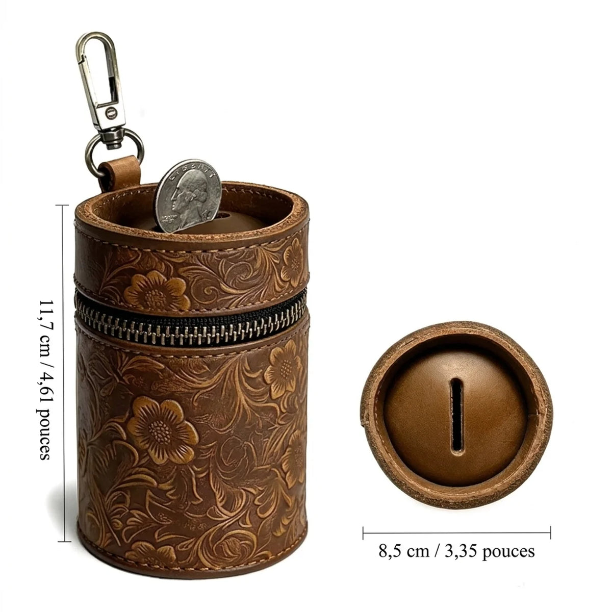Tirelire voiture en cuir Porte monnaie zippé avec mousqueton