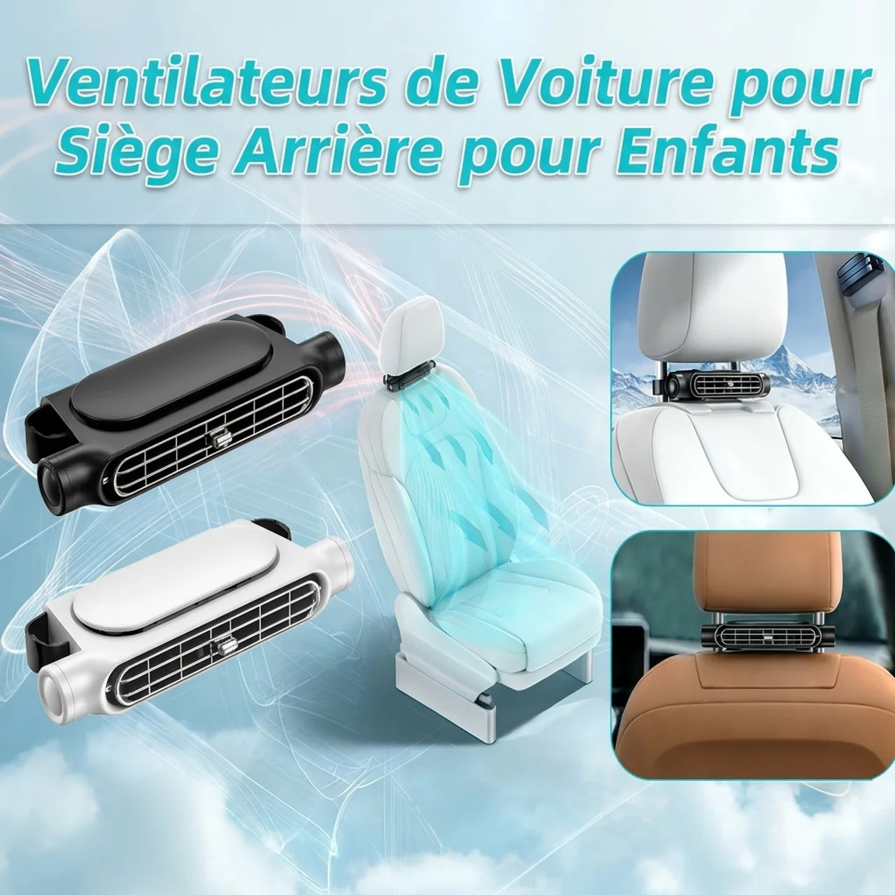Ventilateur de Siège de Voiture Rechargeable Refroidisseur pour Appui-Tête
