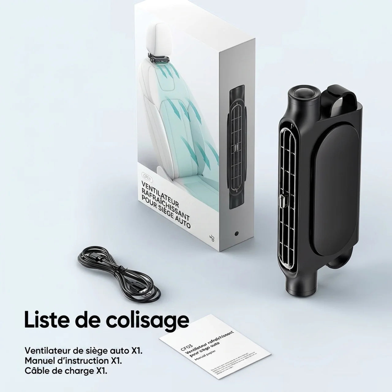 Ventilateur de Siège de Voiture Rechargeable Refroidisseur pour Appui-Tête
