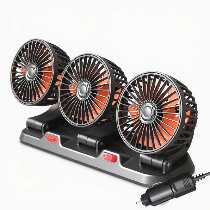 Ventilateur de Voiture Triple Tête 360° Réglable USB / 12V / 24V