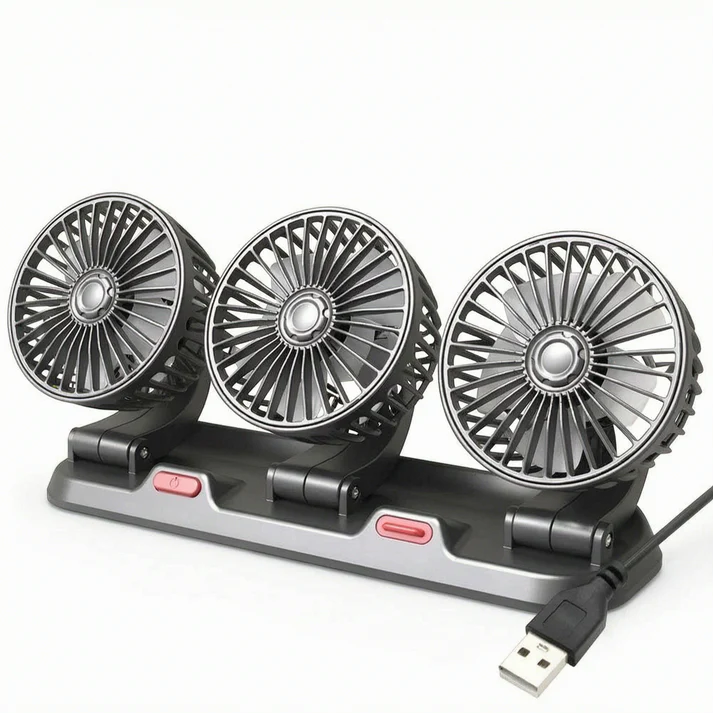 Ventilateur de Voiture Triple Tête 360° Réglable USB / 12V / 24V