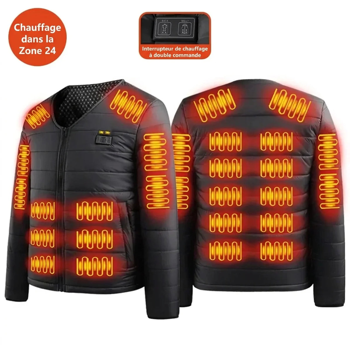Veste Chauffante USB Homme 24 Zones Manteau d'Hiver Thermique en Coton Manches Longues