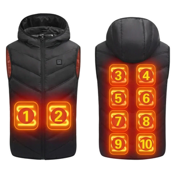 Gilet Chauffant USB Enfant avec Capuche 10 Zones Veste Sans Manches d'Hiver