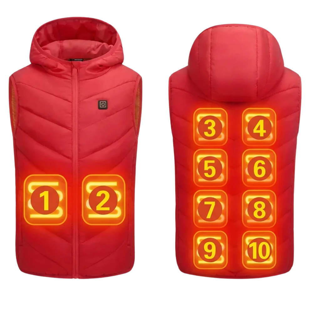 Gilet Chauffant USB Enfant avec Capuche 10 Zones Veste Sans Manches d'Hiver