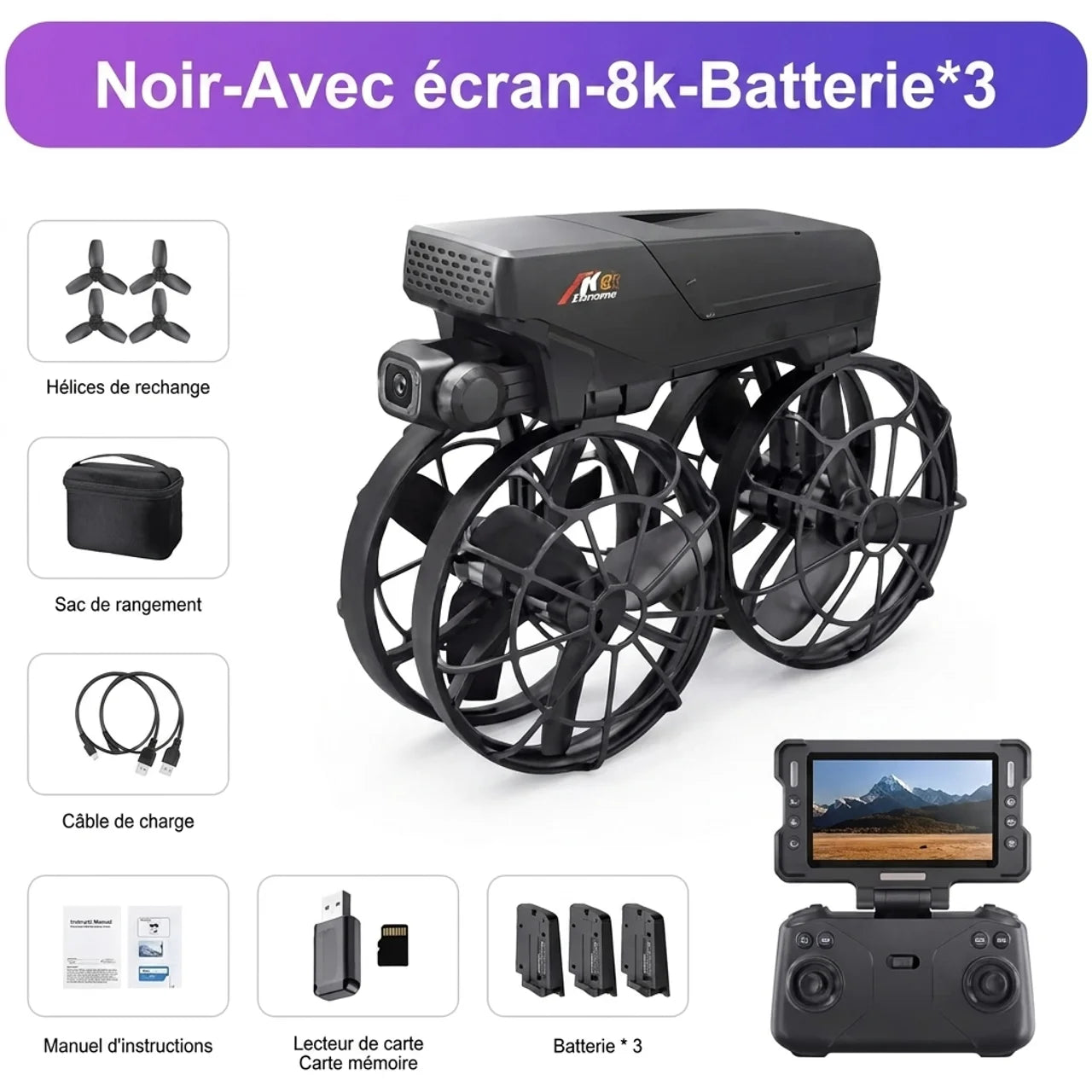 Drone Pliable M8 avec Écran Intégré et Double Caméra HD 8K