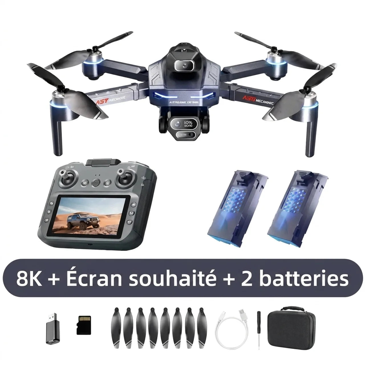 Drone Pliable GT8 HD Moteurs Brushless & Télécommande avec Écran Intégré