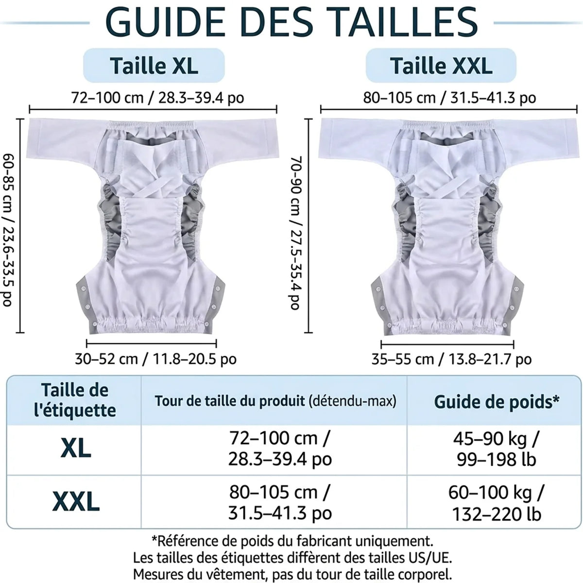 Kit Couche Lavable Adulte Réutilisable sous-vêtement d'incontinence lavable